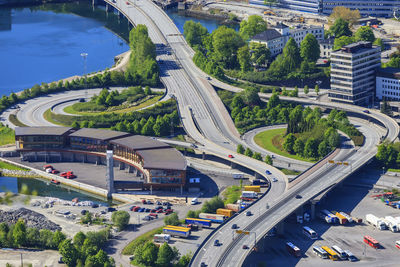 High angle view of city street