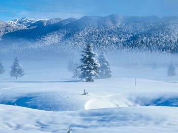 Scenic view of snowcapped mountains against sky