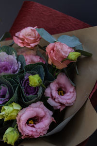 High angle view of rose bouquet