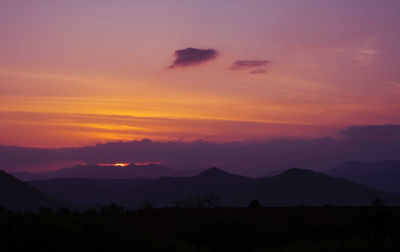 Sun hiding behind the mountains. sunset background.