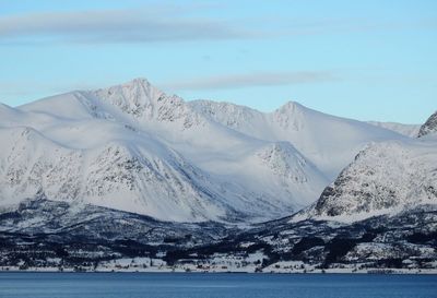 Scenic view of snowcapped mountains against sky