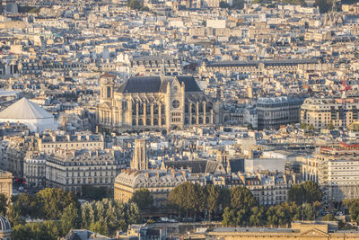 Aerial view of the center of paris at sunset