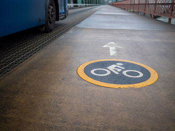 High angle view of text on road