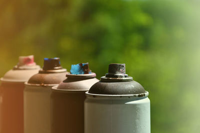 Close-up of aerosol cans 