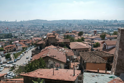 High angle view of townscape against sky