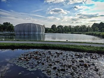 Scenic view of lake against sky