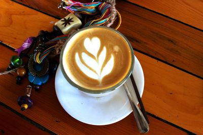 High angle view of coffee on table