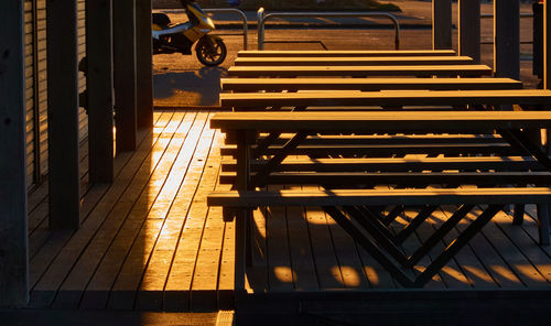 High angle view of empty bench