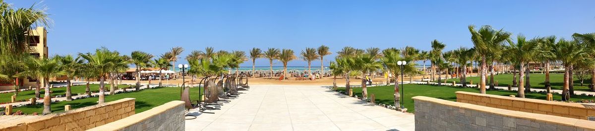 Panoramic view of swimming pool against sky