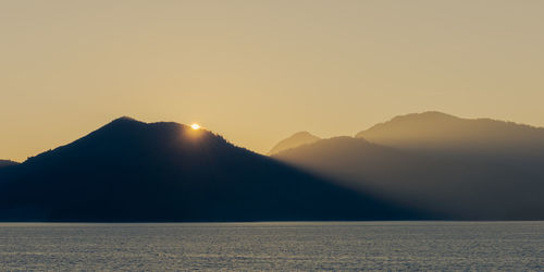 Scenic view of silhouette mountains against sky during sunset