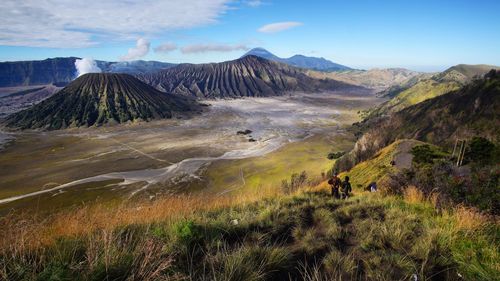 Scenic view of volcanic landscape against sky