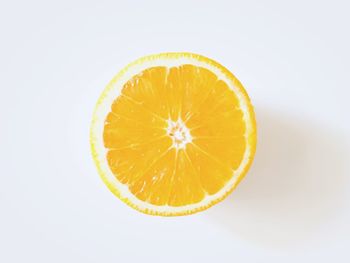 Close-up of orange slices on white background