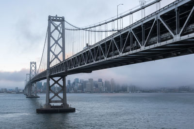 View of suspension bridge in city