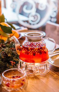 Close-up of tea served on table