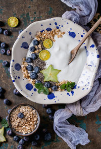 High angle view of breakfast served in plate