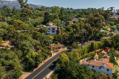 Real estate on hills surrounded by green vegetation. santa barbara, california.