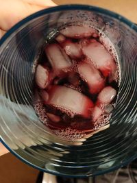 High angle view of ice cream in glass on table