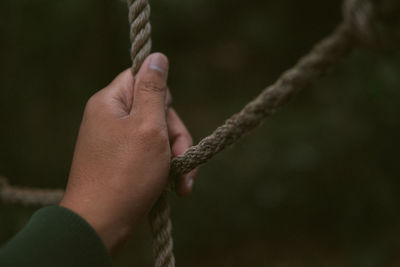 Close-up of hand holding rope