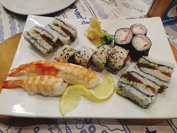 High angle view of sushi in plate