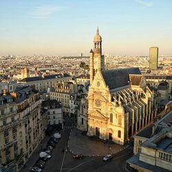 High angle view of cathedral in city