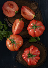 High angle view of tomatoes on table