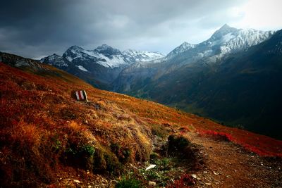 Scenic view of snowcapped mountains against sky