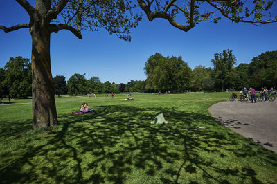 People relaxing in park