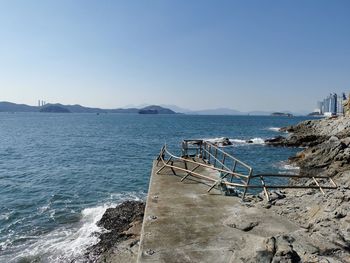 Scenic view of sea against clear sky