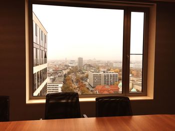 Cityscape seen from window of board room