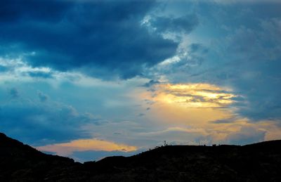 Scenic view of mountains against cloudy sky