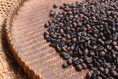 High angle view of coffee beans on table