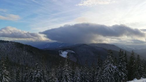 Scenic view of mountains against sky during winter