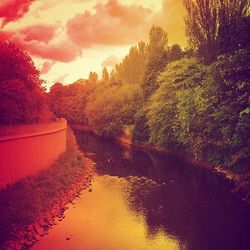 Scenic view of river at sunset