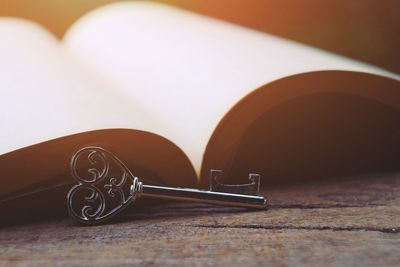 Close-up of open book on table