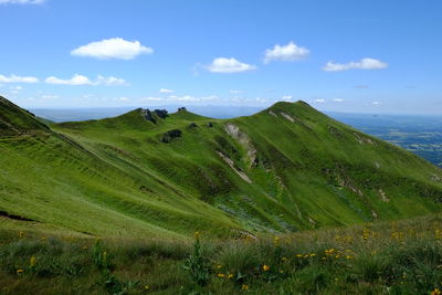 Scenic view of landscape and sea against sky