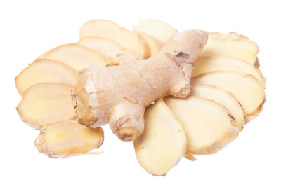 Close-up of bread against white background