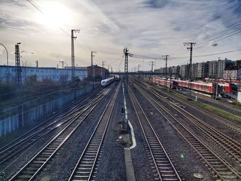 Railroad station platform against sky