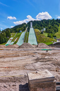 Garmisch-parenkirchen, germany, august 9., 2018, construction site in the olympic stadium 