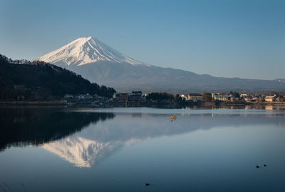 Reflection of snowcapped mountain in lake