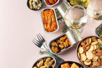 High angle view of food on table