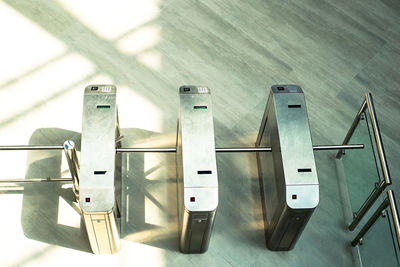 High angle view of telephone booth on table