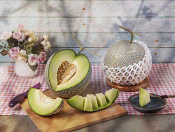 High angle view of fruits on table