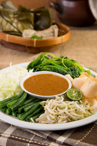 Close-up of food in plate on table