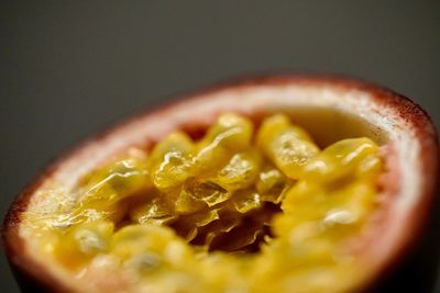 Close-up of lemon slice in black background