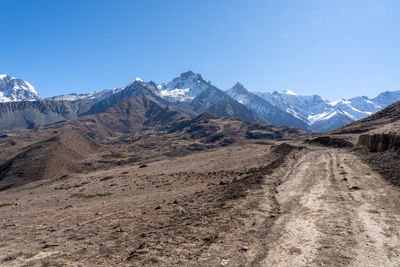 Scenic view of snowcapped mountains against sky