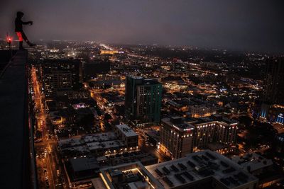 Aerial view of city at night