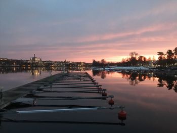 Scenic view of lake against sky during sunset