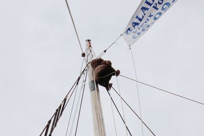 Low angle view of people on rope against sky