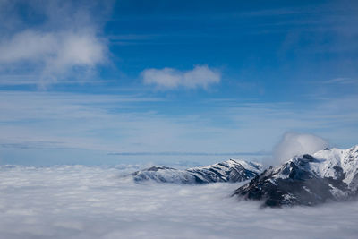 Snow covered landscape against sky