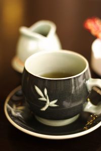 Close-up of coffee cup on table